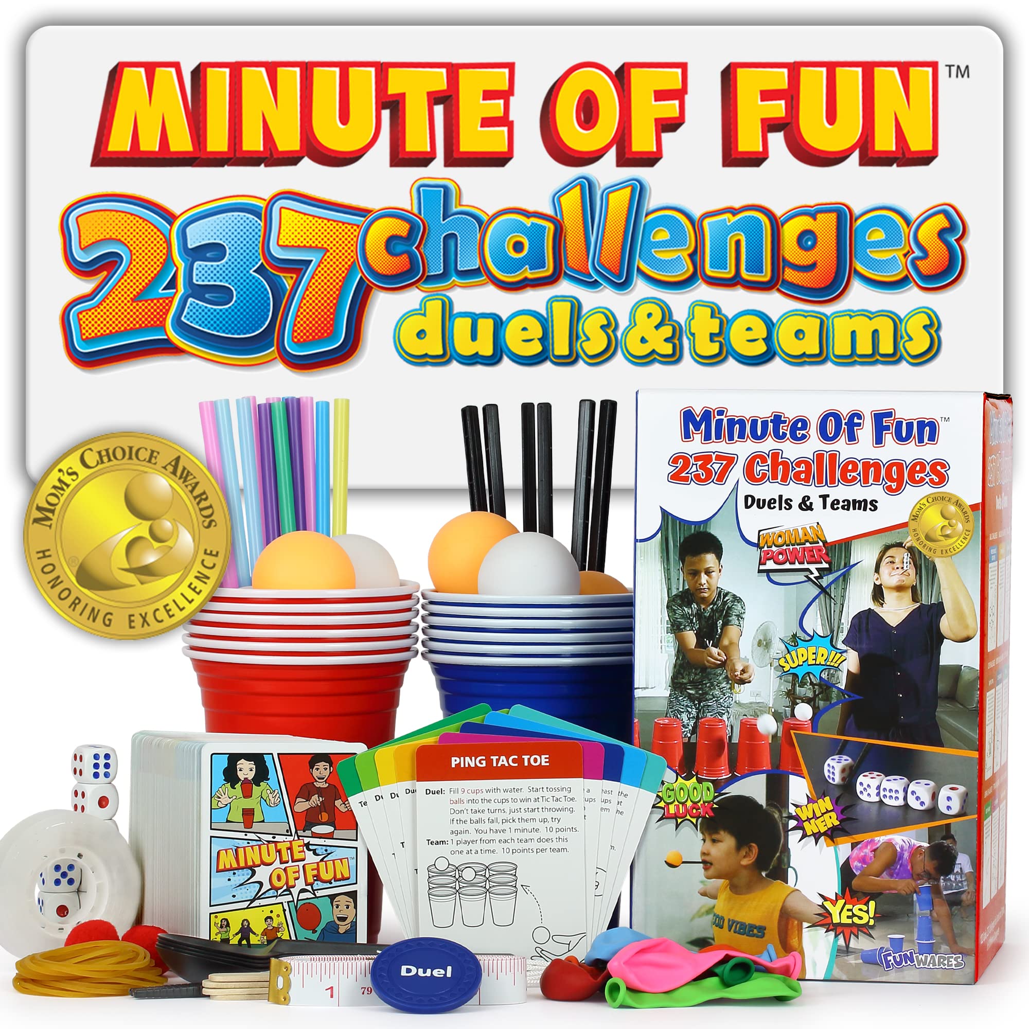 Funwares Minute of Fun Game - Minute to Win It Games for Kids, Adults, Teens, Families, Game Night, Gift for Home, Birthdays, or Travel. 2-12 Players! Outdoor - 272 Challenges