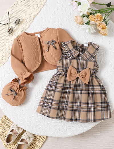 Baby Girl Clothes Toddler Dresses Infant Fall Winter Outfits Little Coat Princess Cardigan Dress Set +Cute Bag