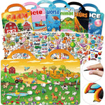Kalysky 6Set Puffy Sticker Books for Kids 2-4, 3D Reusable Stickers Books for Toddlers 1-3 2-4,Farm+Animal+Dinosaurs+Ocean World+Space+Vehicle