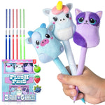 BUNMO Plush Cute Pens 3-Pack – Squishy Animal Pens w/Scented Glitter Ink Refills – Cat, Cow, Unicorn – Fun Writing, Doodling & Journaling for Kids & Teens
