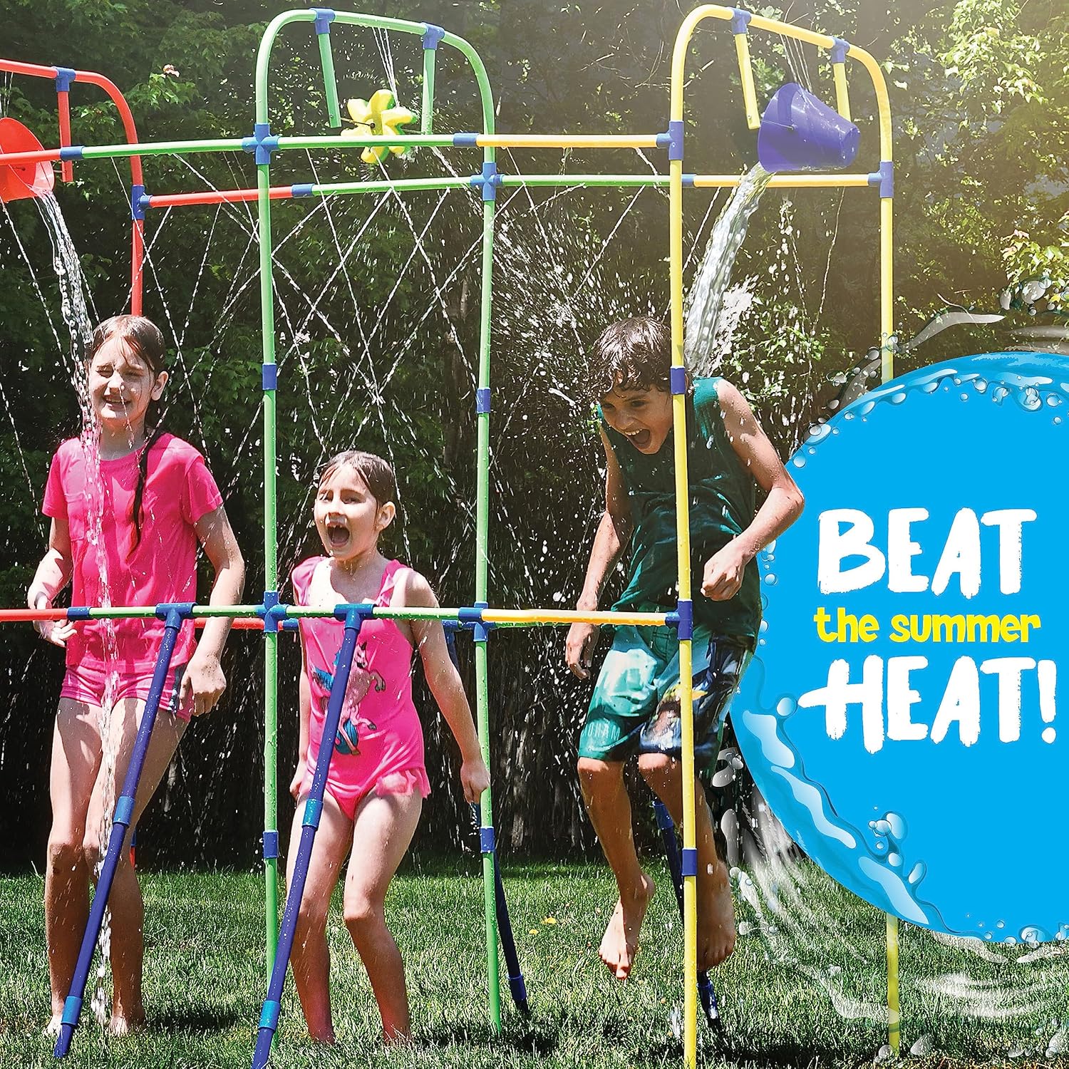 Backyard Waterpark with Splash Wheel, Dump Buckets for Kids Outdoor Water Play