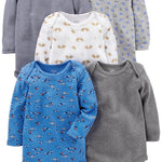 Simple Joys by Carter's Baby Boys' 5-Pack Long-Sleeve Bodysuit, Blue/Grey/White, 3-6 Months