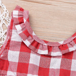 IWOKA Baby Girls Plaid Ruffle Bowknot Tank Top+Denim Shorts Outfit with Headband (80(6-12M), Red)