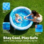 Sloosh Inflatable Kiddie Pool, 34"x10" Blow Up Kid Swimming Pool,3 Rings Blue Baby Pool for Toddler,Play Pit for Dog with Geometric Pattern for Summer Water Party Backyard Garden(Fish)