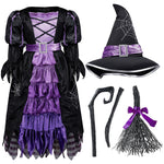 Spooktacular Creations Halloween Fairytale Witch Dress for Kids, Girls Cute Witch Costume Deluxe Set with Broom for Toddler Halloween Role Play Parties, Purple (L 10-12)