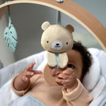 Ingenuity Cozy Spot Soothing Baby Bouncer with Wooden-Toy Arch, Natural Rubber-Toy, Safety Harness, Music & Auto-Shutoff, 0-6 Months, Grey