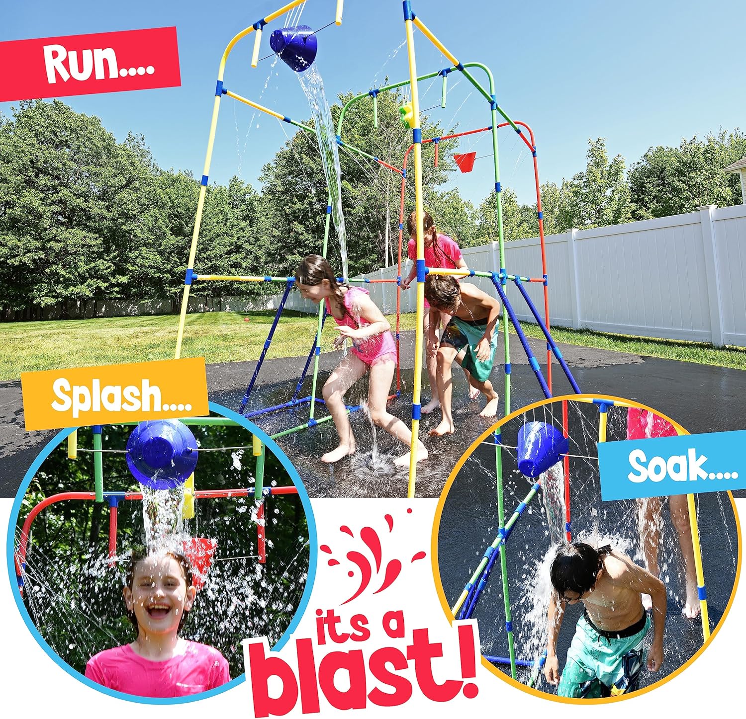Backyard Waterpark with Splash Wheel, Dump Buckets for Kids Outdoor Water Play