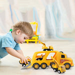 Construction Truck Toys for 3 4 5 6 Years Old Toddlers Kids Boys and Girls;  Car Toy Set with Sound and Light;  Play Vehicles in Friction Powered Carrier Truck;  Small Crane Mixer Dump Excavator Toy