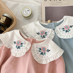 Baby Flower Embroidery Pattern Ruffle Doll Neck Long Sleeves Hoodies