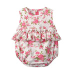 Baby Girl Floral Print Graphic Ruffle Design Sleeveless Onesies & Headband