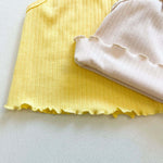Baby Girl Ribbed Knit Lettuce Trim Design Sling Tops & Shorts Sets Pajama