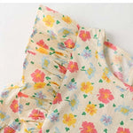 Girl Floral Pattern Ruffle Design Round Neck Sleeveless Dress