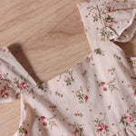 Baby Girl Ditsy Floral Print Butoon Front Butterfly Sleeve Dress