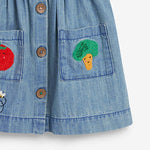 Baby Girl Cartoon Vegetable Embroidered Pattern Button Front Denim Vest Dress