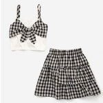 Girl 1pcs Belted Bow Tie Design Sleeveless Tops Combo Layered Skirt Sets