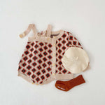 Baby Girl Flower Graphic Knit Strap Onesies With Cardigan