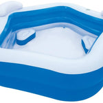 84 in. L x 82 in. W x 27 in. H Blue 2-Seat Rectangle Inflatable Pool Family Paddling Pool with Headrest Cup Holder