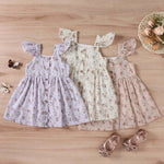 Baby Girl Ditsy Floral Print Butoon Front Butterfly Sleeve Dress