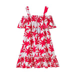 Kids Leaves Graphic Ruffle Design Sleeveless Dress For Vacation