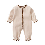 Baby Girl Ribbed Knitted Pattern Lace Patchwork Solid Romper