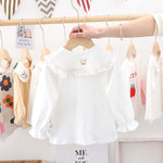 Baby Girl Solid Color Rabbit Print Single Breasted Design Doll-Neck Long-Slleved Shirt