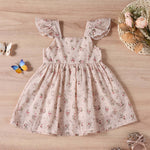 Baby Girl Ditsy Floral Print Butoon Front Butterfly Sleeve Dress
