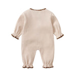 Baby Girl Ribbed Knitted Pattern Lace Patchwork Solid Romper