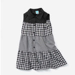 Kids Plaid Contrast Graphic Button Front Design Sleeveless Dress