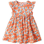 Girl Floral Pattern Ruffle Design Round Neck Sleeveless Dress
