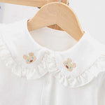 Baby Girl Solid Color Rabbit Print Single Breasted Design Doll-Neck Long-Slleved Shirt