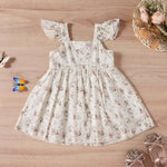 Baby Girl Ditsy Floral Print Butoon Front Butterfly Sleeve Dress