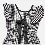 Girls Plaid Graphic Belted Bow Tie Design Ruffle Sleeve Dress