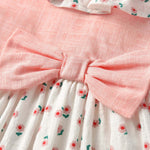 Kids Floral Graphic Contrast Design Ruffle Neck Bow Tie Dress In Summer