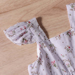 Baby Girl Ditsy Floral Print Butoon Front Butterfly Sleeve Dress