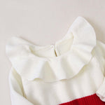 Baby Girl Contrast Graphic Ruffle Neck Design Long Sleeve Knitted Onesies
