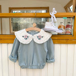 Baby Flower Embroidery Pattern Ruffle Doll Neck Long Sleeves Hoodies