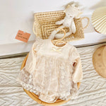 Baby Girl Solid Color Floral Embroidered Mesh Overlay Design Onesies Dress