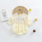 Baby Girl Solid Color Lace Design Long Sleeve Onesie