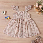 Baby Girl Ditsy Floral Print Butoon Front Butterfly Sleeve Dress