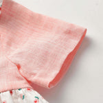 Kids Floral Graphic Contrast Design Ruffle Neck Bow Tie Dress In Summer