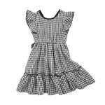 Girls Plaid Graphic Belted Bow Tie Design Ruffle Sleeve Dress