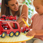 Fire Truck Car Toys Set;  Friction Powered Car Carrier Trailer with Sound and Light;  Play Vehicle Set for Kids Toddlers Boys Child Gift Age 3 4 5 6 7 Years Old;  2 Rescue Car;  Helicopter;  Plane