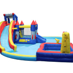 7 in1 Inflatable slide water park trampoline bouncing house yard garden with splash pool & water gun & basketball & climbing wall & dual pools & soccer