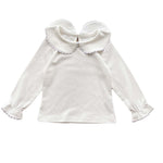 Baby Girl Solid White Doll Neck Cotton Shirt In Autumn
