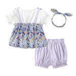Baby Girl Floral Print Fake 1-Pieces Patchwork Tops Combo Solid Shorts Sets