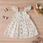 Baby Girl Ditsy Floral Print Butoon Front Butterfly Sleeve Dress