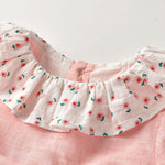 Kids Floral Graphic Contrast Design Ruffle Neck Bow Tie Dress In Summer