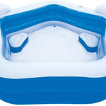 84 in. L x 82 in. W x 27 in. H Blue 2-Seat Rectangle Inflatable Pool Family Paddling Pool with Headrest Cup Holder