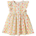 Girl Floral Pattern Ruffle Design Round Neck Sleeveless Dress