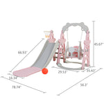 Children Slide Swing Set, 3-in-1 Combination Activity Center Freestanding Slides Playset for Kids Indoor Toddler Climbing Stairs Toy with Basketball Hoop Game Outdoor Playground XH